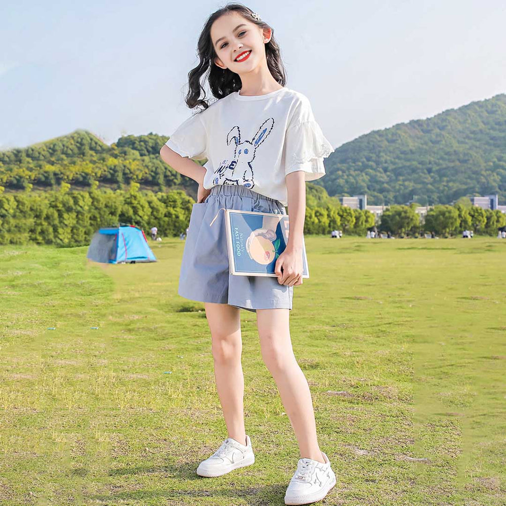 Girls Rabbit Graphic T-Shirt With Shorts Set 2 pc. Sets   