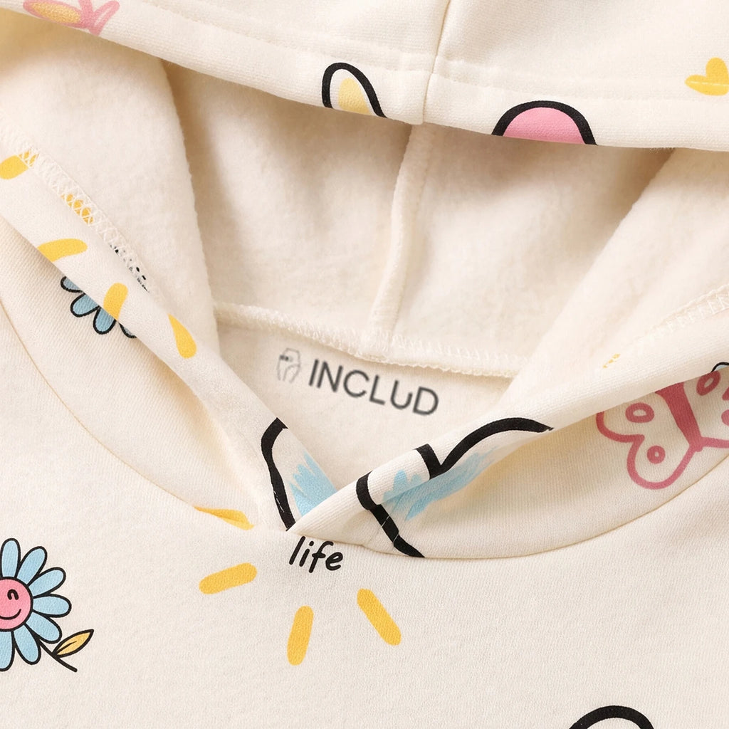 Girls Off White Floral Print Long Sleeve Hoodie Sweatshirts & Hoodies