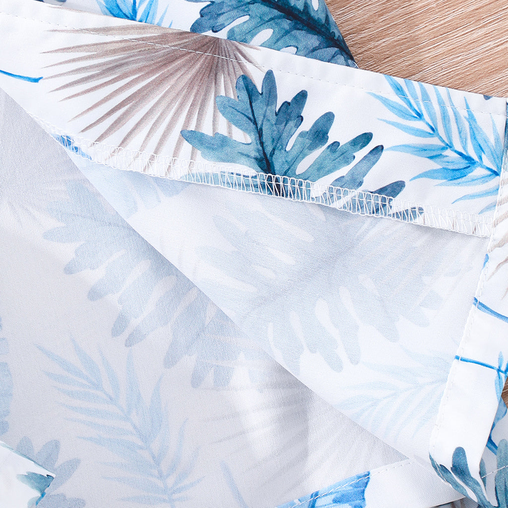 Girls Blue Tropical Print Waistcoat and Shorts with Solid Tee Set Sets