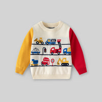 Boys Multicolor Regular Sweater With Self-Design Crane Cartoon Patterns Sweaters & Cardigans