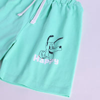 Boys Green Cartoon Character Printed T-Shirt With Elasticated Shorts Sets Sets