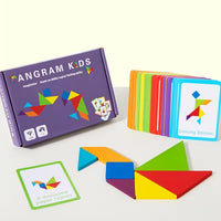 Kids Multicolor Wooden Tangram Puzzle Set with Cards Trending Accessories