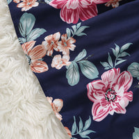 Girls Blue Floral Printed Sleeveless Net Yoke Dress Casual Dresses