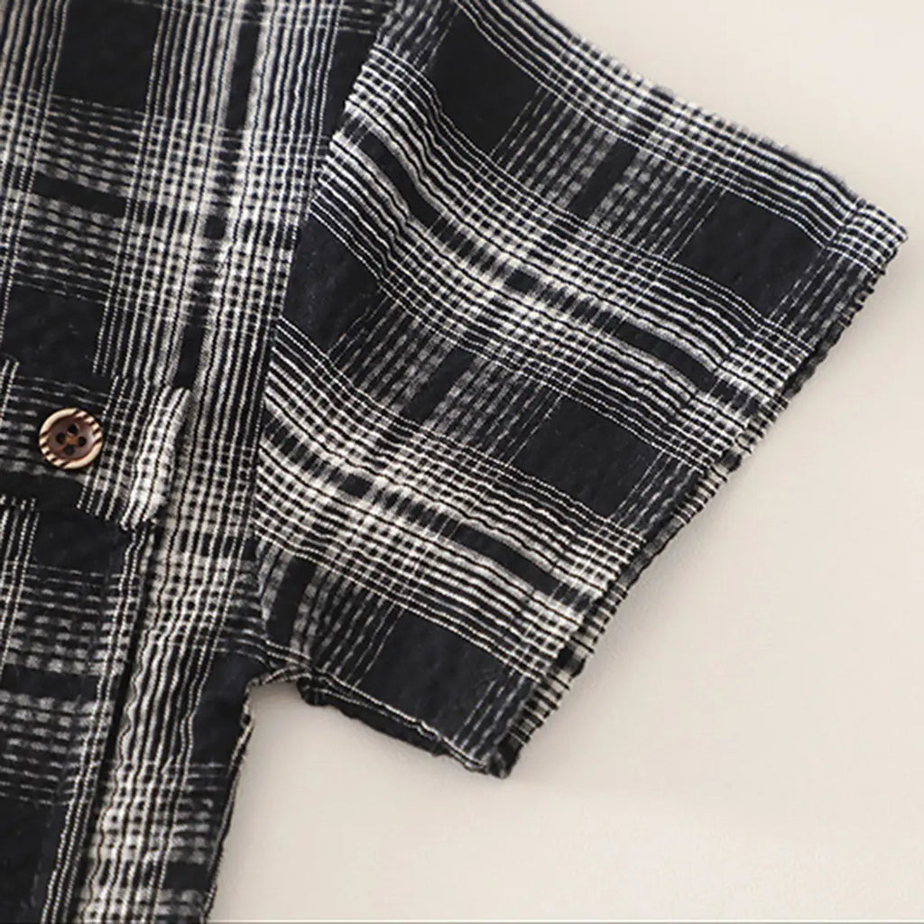 Boys Black Checked Shirt With Printed T-Shirt And Denim Shorts Sets 3 pc. Sets
