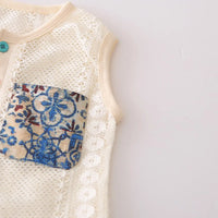 Girls Off White Sleeveless Net Top with Printed Pants Sets 2 pc. Sets