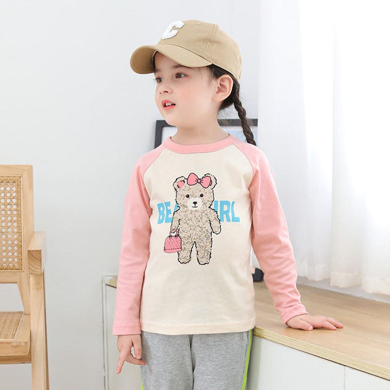Girls Printed Raglan Sleeves T-Shirt Tshirts   