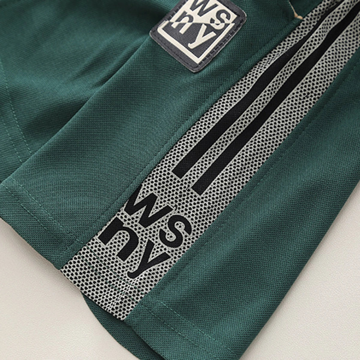 Boys Dark Green Typographic Printed Short Sleeve Polo T-Shirt With Shorts Sets 2 pc. Sets