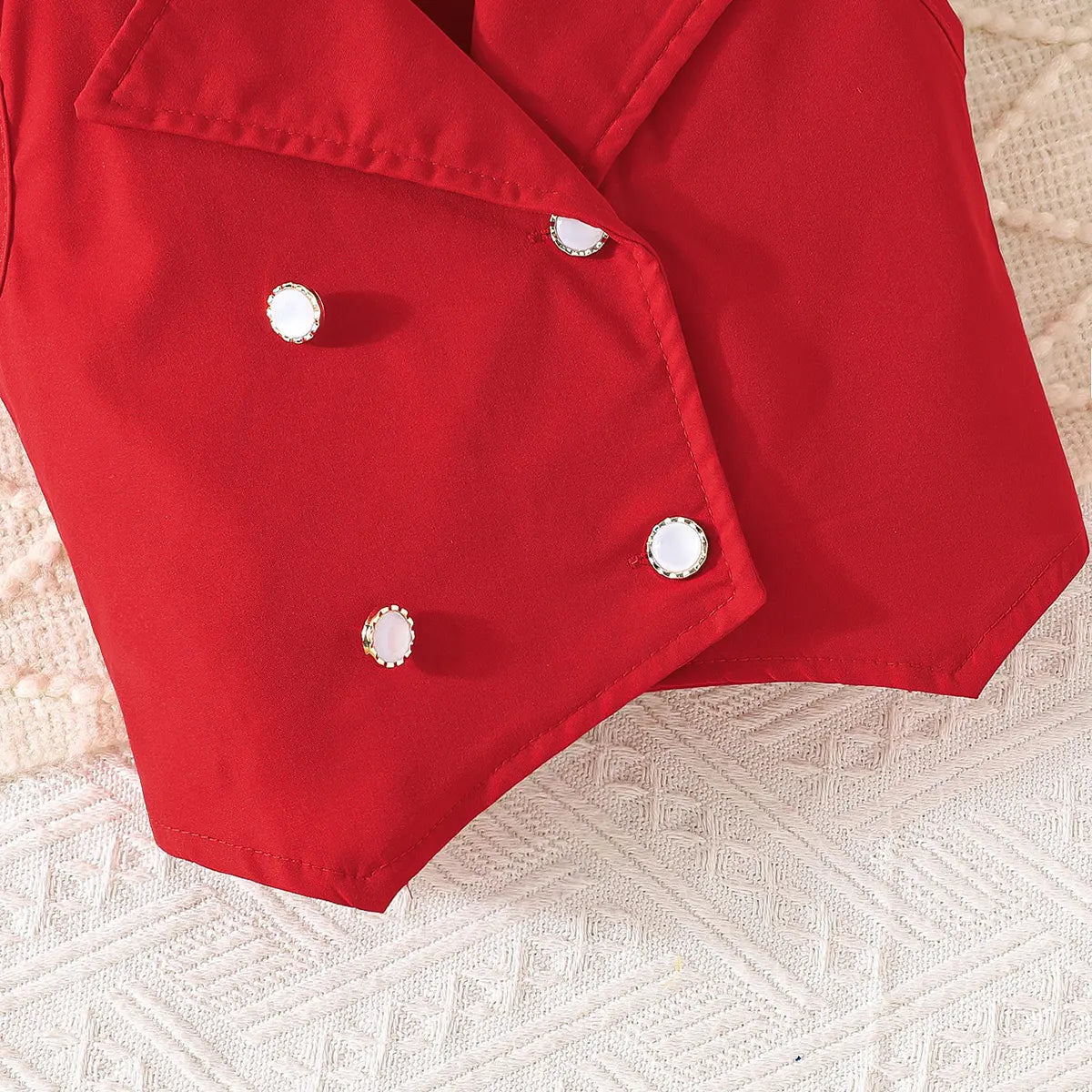 Girls Red Sleeveless Blazer Top With Pleated Flared Pant Co-ord Sets Sets