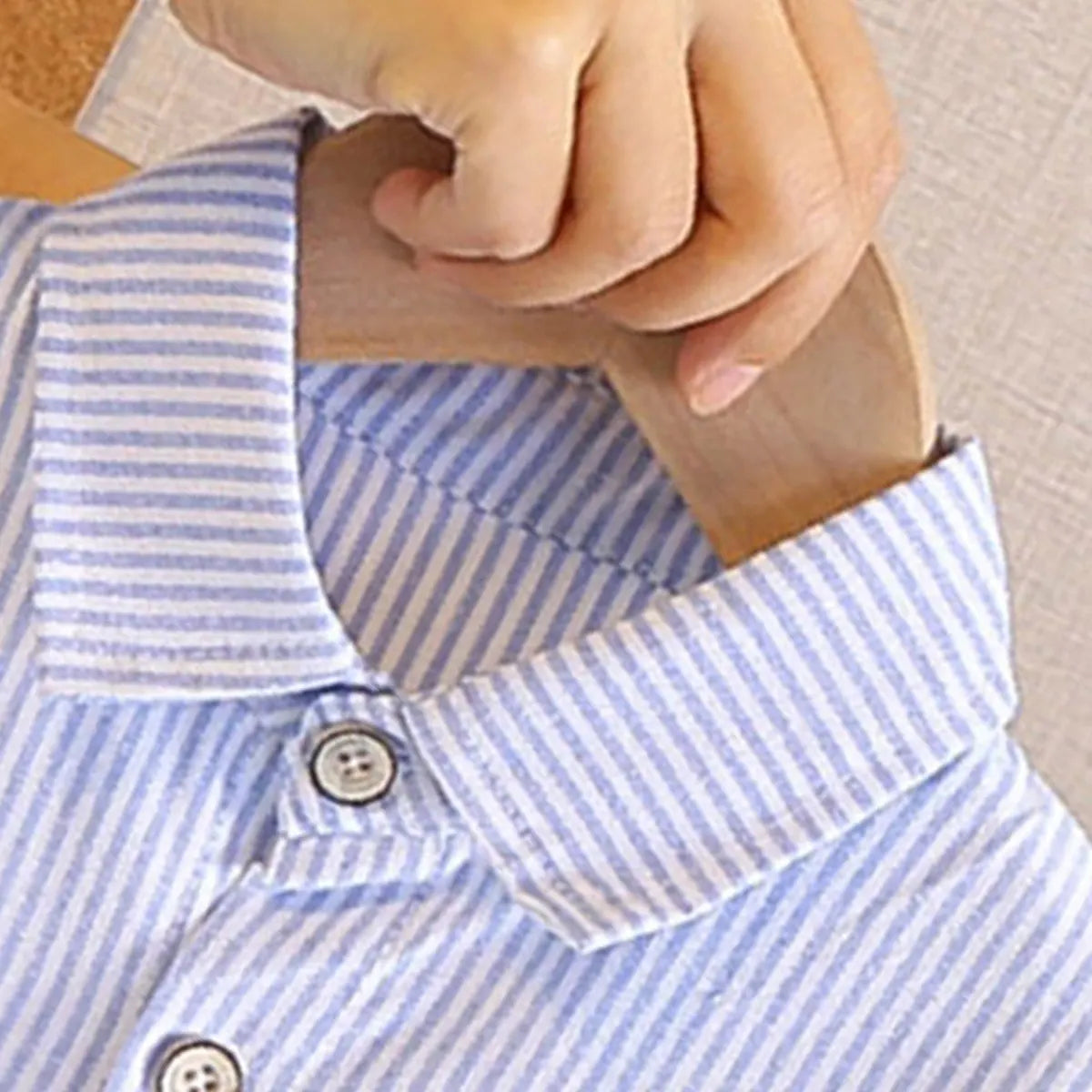Boys Light Blue Stripes Short Sleeves Shirt With Shorts Sets Sets