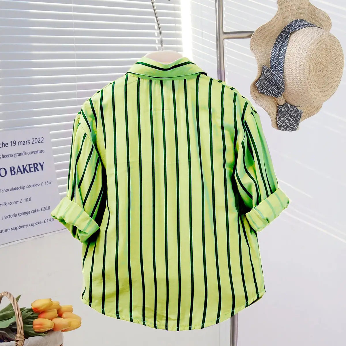 Girls Lime Green Stripe Shirt With Printed T-Shirt And Denim Shorts Sets 3 pc. Sets