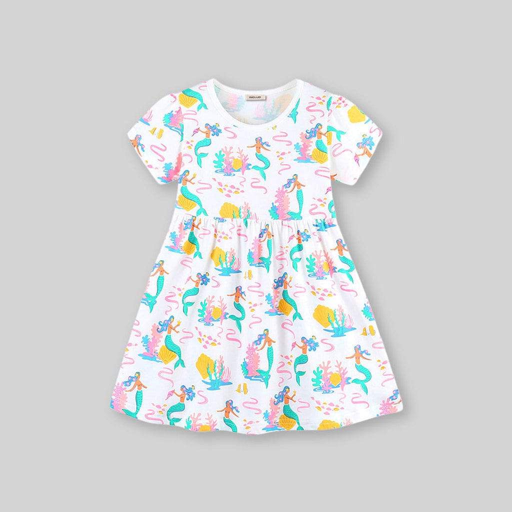 Girls Short Sleeve Mermaid Printed Dress Casual Dresses   
