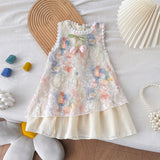 Girls Cream Floral Tulip Layered Dress
