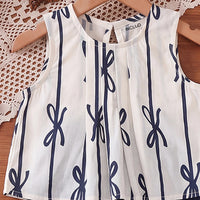 Girls Navy Blue Bow Print Sleeveless Top With Capri Sets 2 pc. Sets