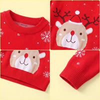 Boys Red Sweater With Cute Reindeer and Snowflake Design Sweaters & Cardigans