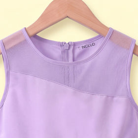 Girls purple sleeveless party gown with floral applique and tulle