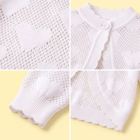 Girls White Heart Pattern Cardigan Sweaters & Cardigans