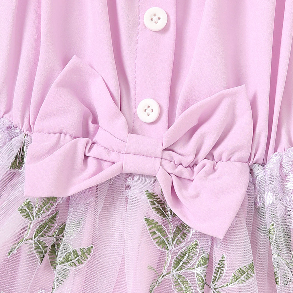 Girls Purple Off Shoulder Floral Embroidered Dress Casual Dresses