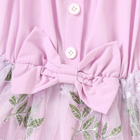 Girls Purple Off Shoulder Floral Embroidered Dress Casual Dresses
