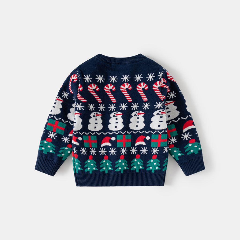 Boys Navy Blue Self-Design Christmas Sweater Sweaters & Cardigans