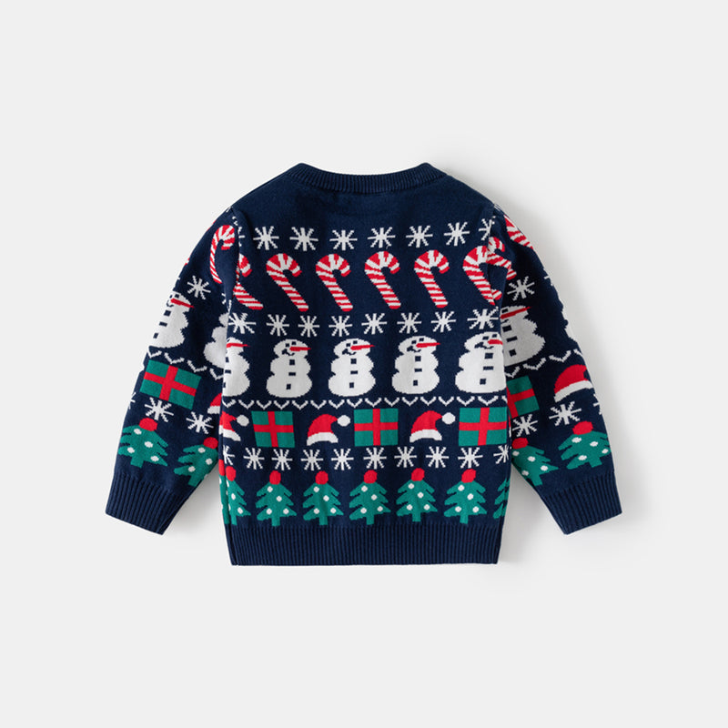 Boys Navy Blue Self-Design Christmas Sweater Sweaters & Cardigans