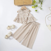 Girls Beige Checked Sleeveless Top With Pants Co-ord Sets Sets Beige 1-2 Y