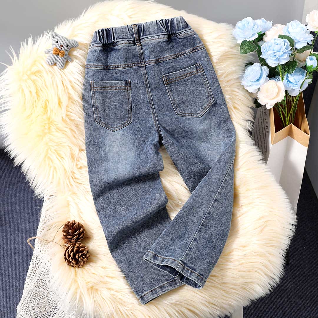 Girls Elasticated Waist Denim Trousers Pants   
