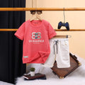 Boys Red Typographic Printed Short Sleeve T-shirts With Elasticated Shorts Sets Sets Red 1-2 Y