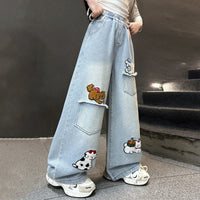 Girls Light Blue Animal Applique Baggy Fit Denim Jeans Pants