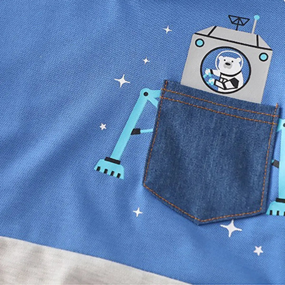 Boys Blue Robot Graphic T-Shirt With Denim Shorts Sets Sets