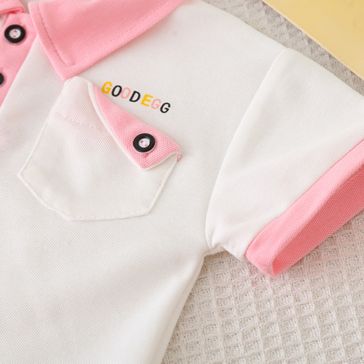 Boys Pink Cartoon Printed Applique Short Sleeves Polo T-Shirt With Shorts Set 2 pc. Sets