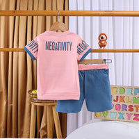 Boys Pink Typographic Printed Short Sleeve T-shirts With Elasticated Shorts Sets Sets