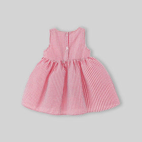 Girls Red Checked Bunny Embroidered Fit & Flare Dress Casual Dresses