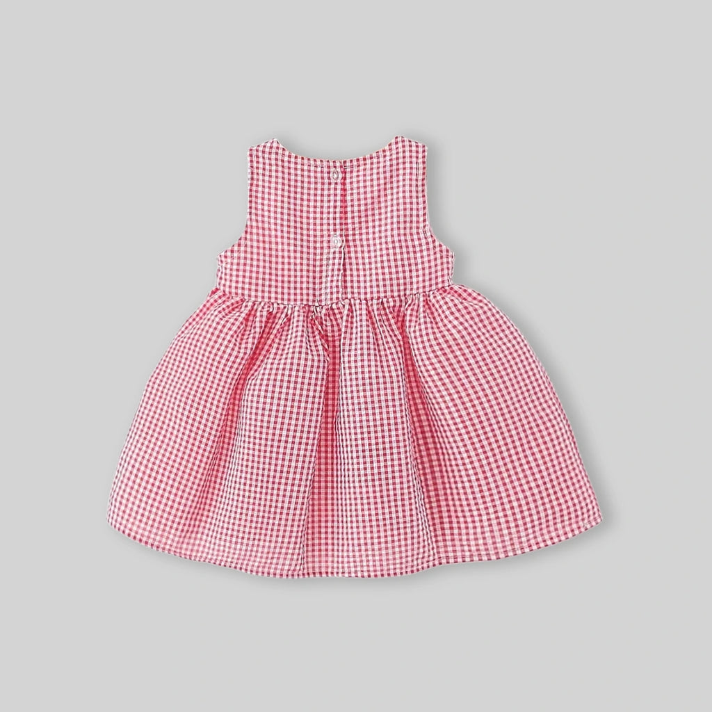 Girls Red Checked Bunny Embroidered Fit & Flare Dress Casual Dresses