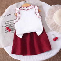 Girls White Love Typography Print Sleeveless Top With Skirt Sets 2 pc. Sets