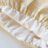 Girls Yellow Stripes Flower Appliqued Sleeveless Top With Shorts sets Sets