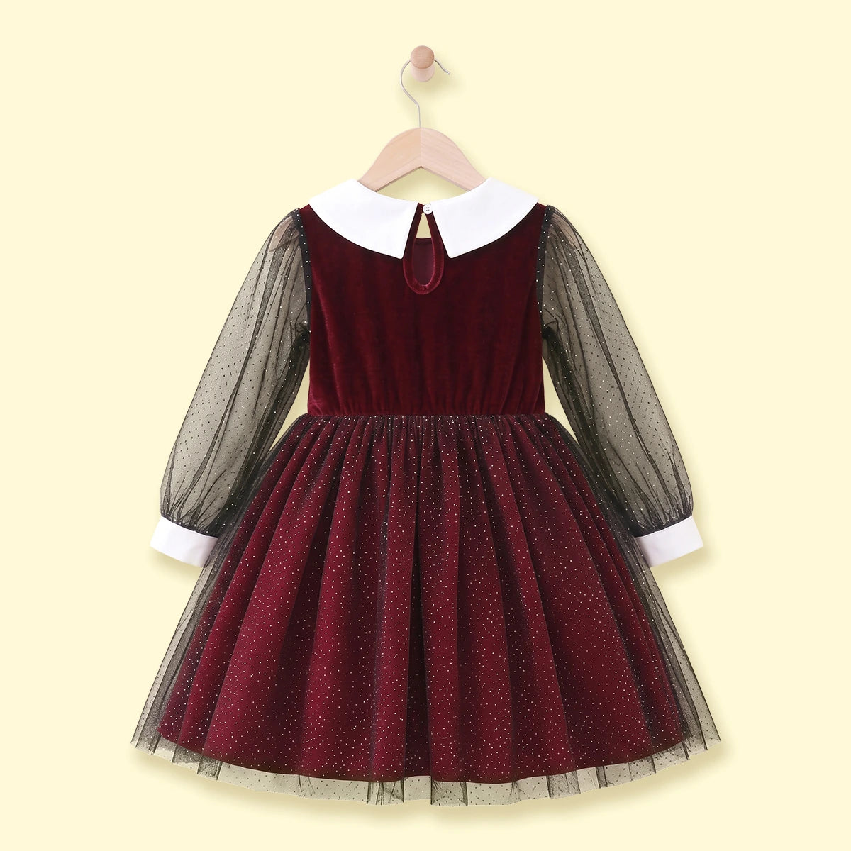Girls Maroon Glitter Print Long Sleeve Fit & Flare Dress Casual Dresses