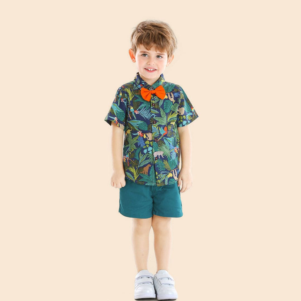 Boys Tropical Shirt with Bow & Shorts Set