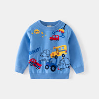 Boys Light Blue Regular Sweater With Self-Design Car Patterns Sweaters & Cardigans