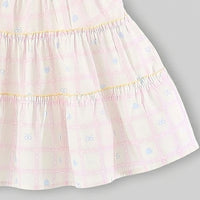 Girls Light Pink Checked Tiered Dress With Bow Details Casual Dresses