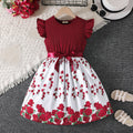 Girls Maroon Floral Printed Flutter Sleeves Fit And Flare Dress Casual Dresses Maroon 3-4 Y