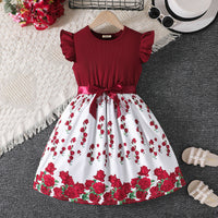 Girls Maroon Floral Printed Flutter Sleeves Fit And Flare Dress Casual Dresses Maroon 3-4 Y