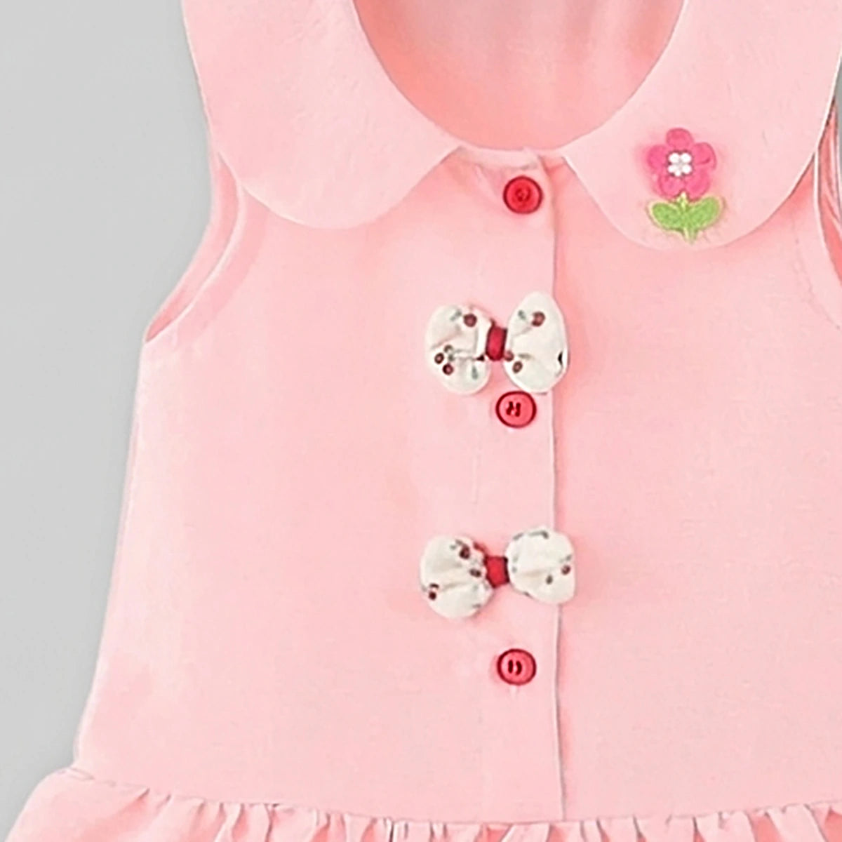 Girls Pink Peter Pan Collar Drop-Waist Dress With Bow Details Casual Dresses