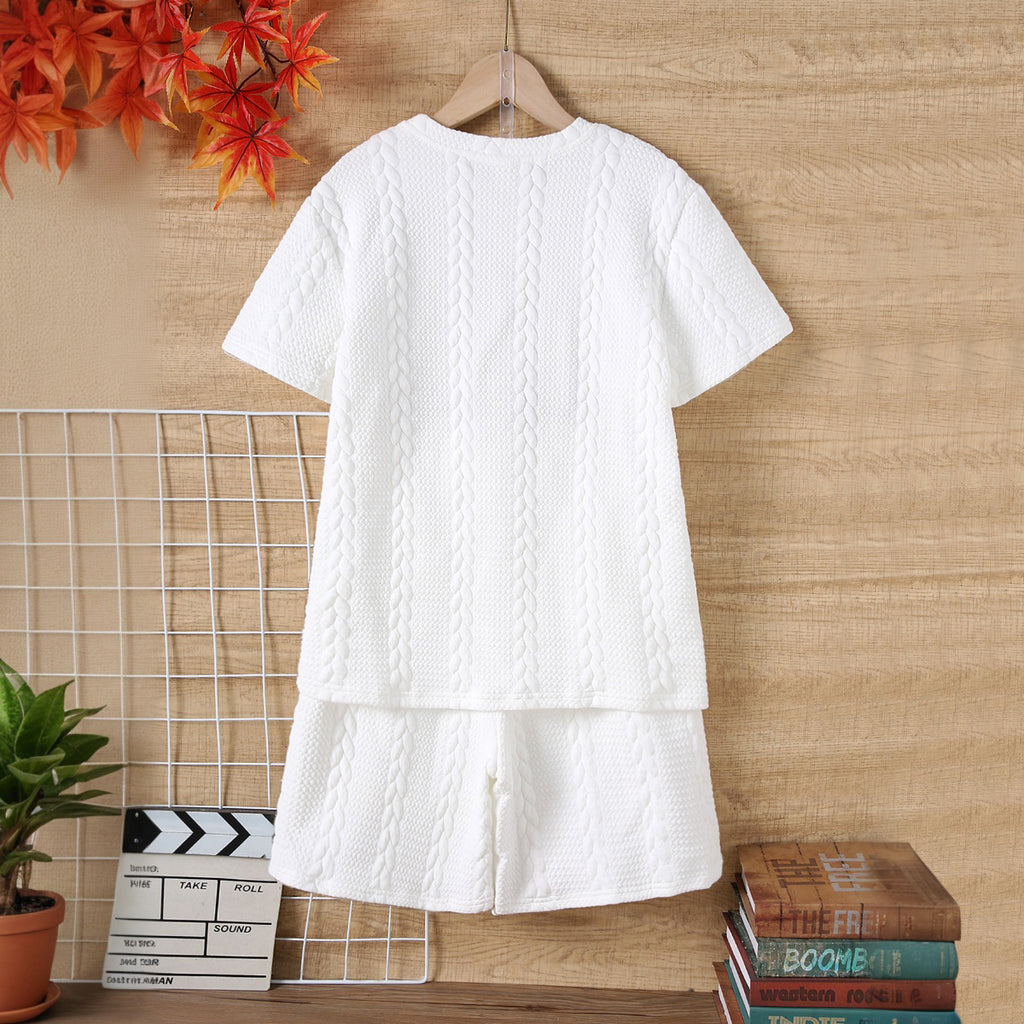 Boys Cable Knit Textured T-shirt & Shorts Set Sets