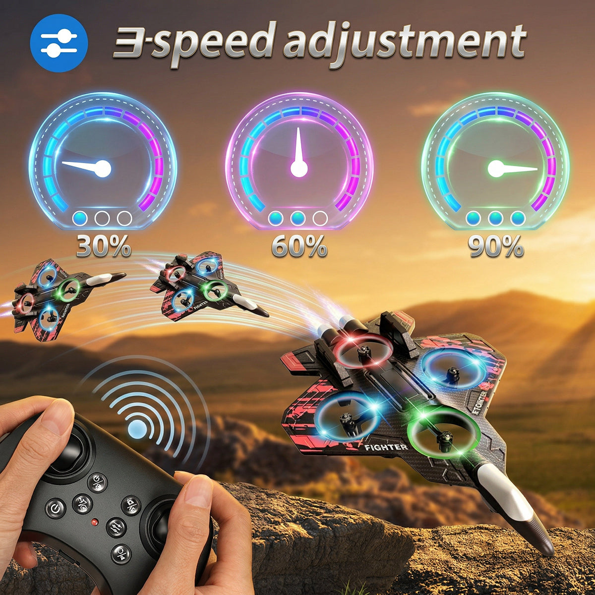 Remote Control Star Fighter Plane with Bright LED Lights Wireless Controller Stable Flying RC Toy for Kids Trending Accessories