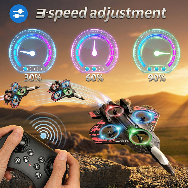 Remote Control Star Fighter Plane with Bright LED Lights Wireless Controller Stable Flying RC Toy for Kids Trending Accessories
