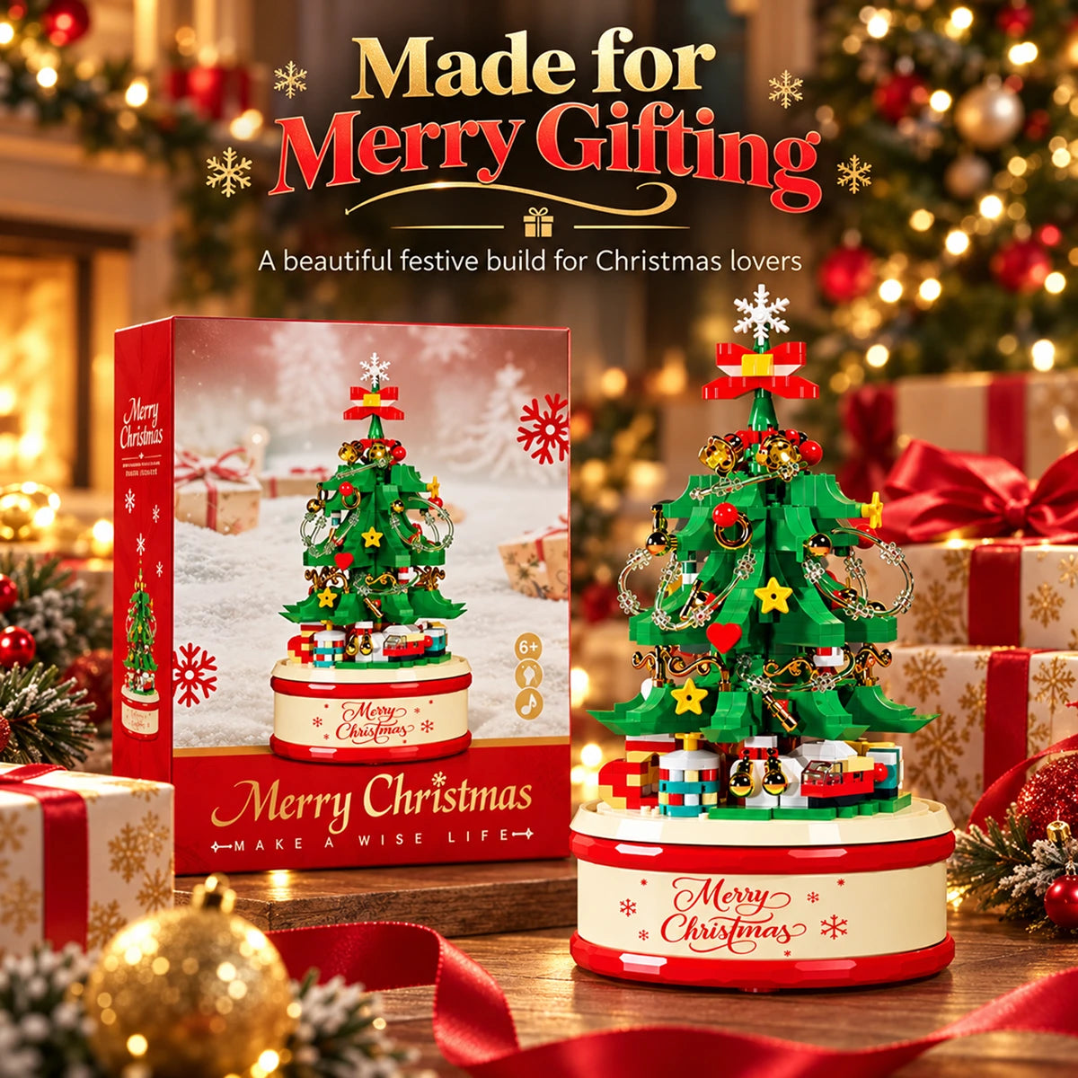 Christmas Tree Music Box Building Blocks Set - 683 PCS 3 Year Plus Trending Accessories