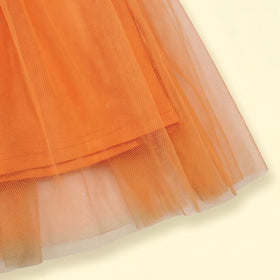 Girls Orange Striped Long Sleeve Fit & Flare Dress Casual Dresses