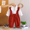 Girls Stripes Top With Red Suspenders Pants Set 2 pc. Sets Red 1-2 Y