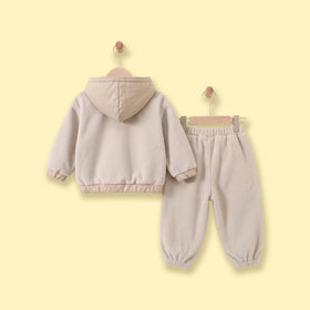 Girls Beige Fleece Hooded Sweatshirt & Joggers Co-ord Sets Sets