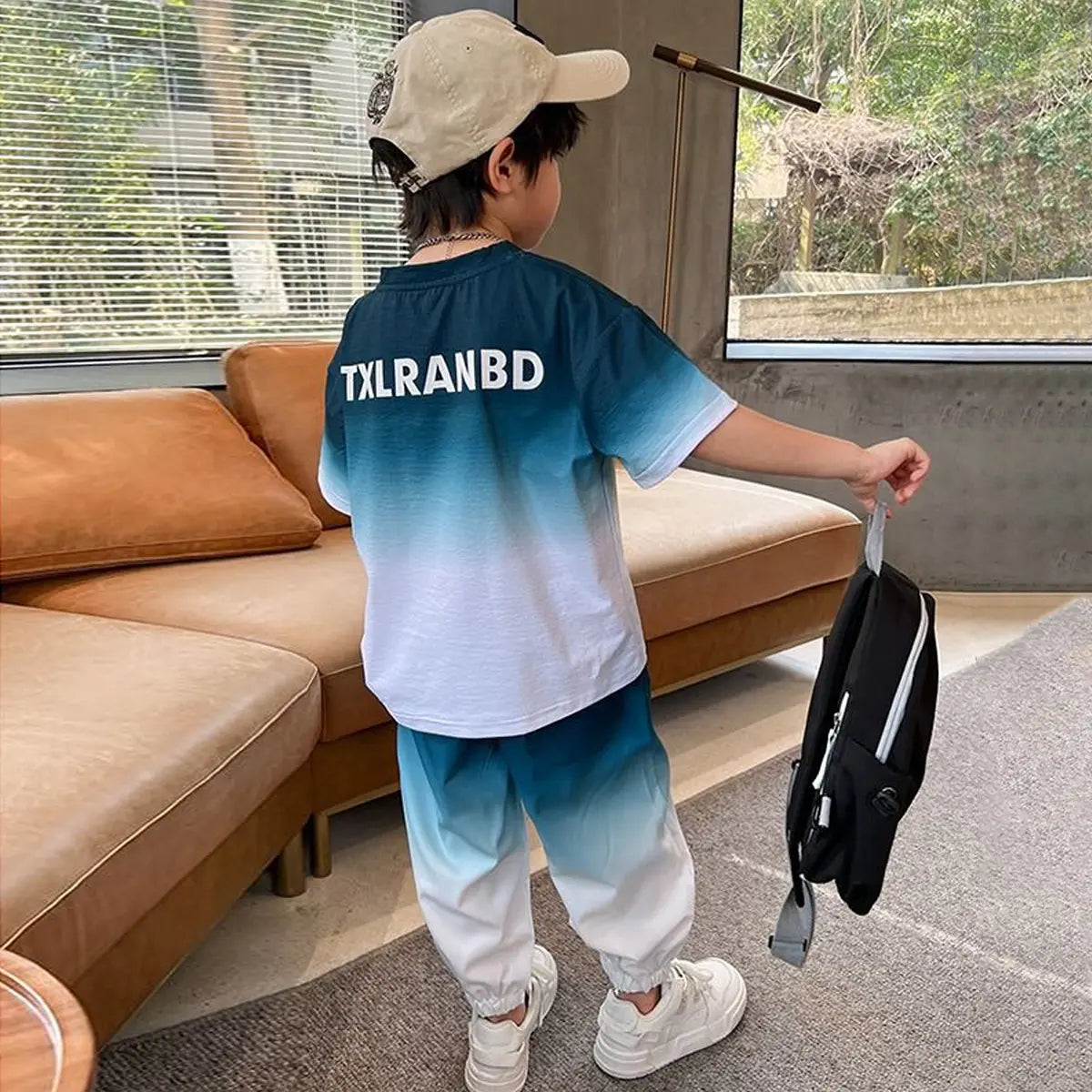 Boys Green Typographic Print Short Sleeves T-Shirt With Jogger Co-ord Sets Sets